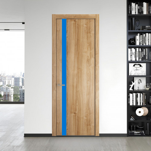 18 NE.O Дуб Карамель вставка Монохром голубой кромка Никель ProfilDoors Orange