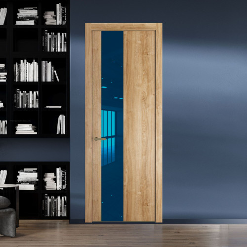 19 NE.O Дуб Карамель вставка Зеркало синее кромка Шампань ProfilDoors Orange