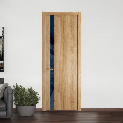 18 NE.O Дуб Карамель вставка Темно-синий лак кромка Золото ProfilDoors Orange