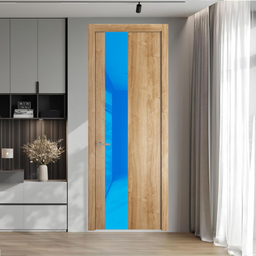 19 NE.O Дуб Карамель вставка Голубой лак кромка Никель ProfilDoors Orange