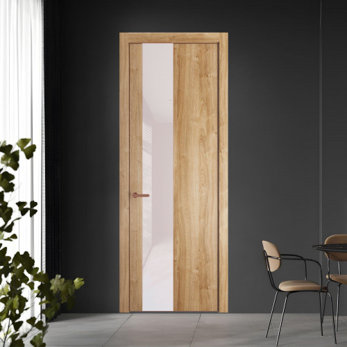 19 NE.O Дуб Карамель вставка Светло-серый лак кромка Медь ProfilDoors Orange