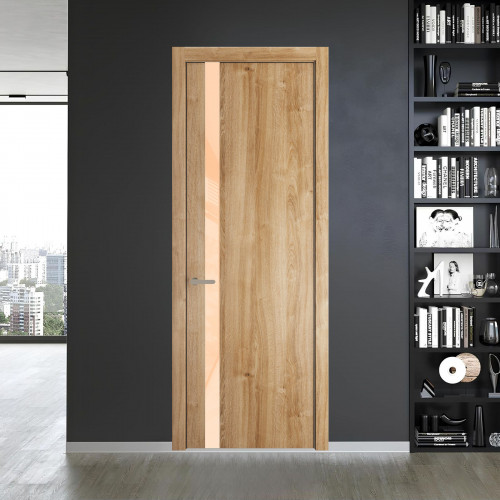 18 NE.O Дуб Карамель вставка Бежевый лак кромка Никель ProfilDoors Orange