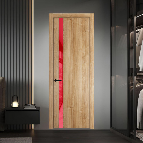 18 NE.O Дуб Карамель вставка Красный лак кромка Черный ProfilDoors Orange