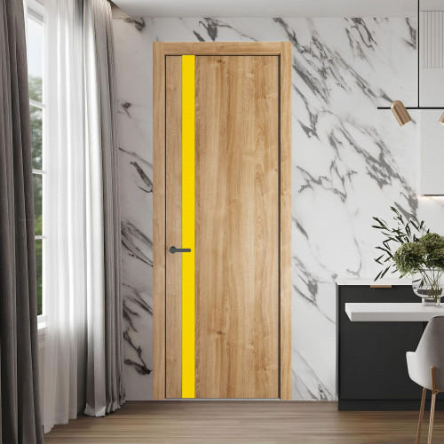 18 NE.O Дуб Карамель вставка Монохром светло-желтый кромка Серая ночь ProfilDoors Orange