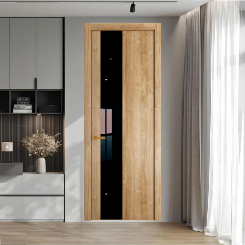 19 NE.O Дуб Карамель вставка Черный лак кромка Бронза ProfilDoors Orange