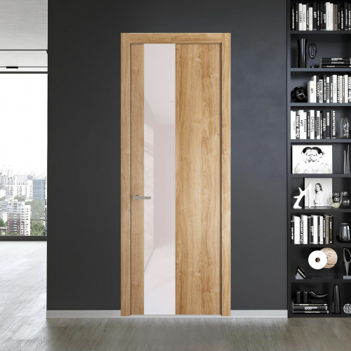 19 NE.O Дуб Карамель вставка Светло-серый лак кромка Никель ProfilDoors Orange