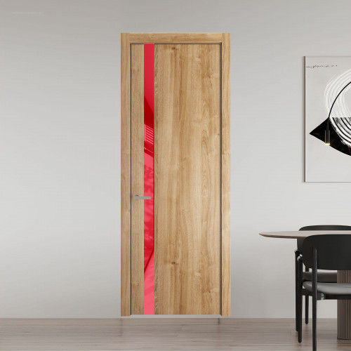 18 NE.O Дуб Карамель вставка Красный лак кромка Никель ProfilDoors Orange