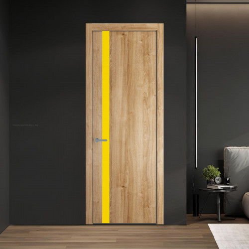 18 NE.O Дуб Карамель вставка Монохром светло-желтый кромка Серебро ProfilDoors Orange