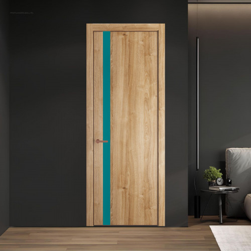 18 NE.O Дуб Карамель вставка Монохром бирюзовый кромка Медь ProfilDoors Orange