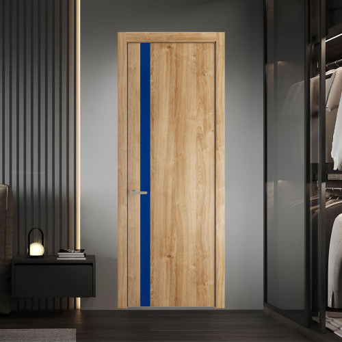 18 NE.O Дуб Карамель вставка Монохром синий кромка Никель ProfilDoors Orange