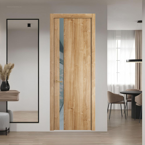 18 NE.O Дуб Карамель вставка Темно-серый лак кромка Золото ProfilDoors Orange