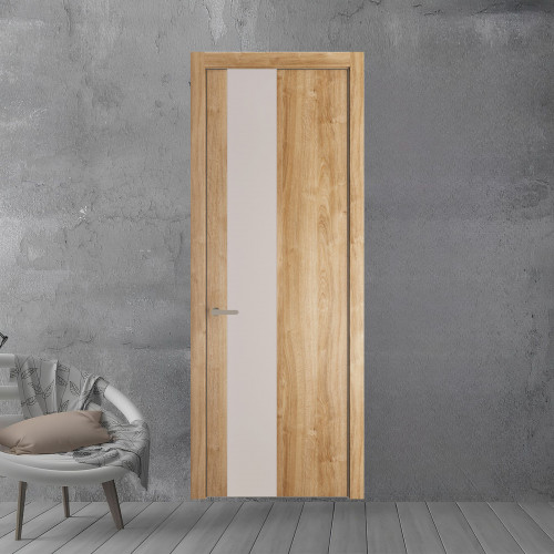 19 NE.O Дуб Карамель вставка Монохром светло-серый кромка Никель ProfilDoors Orange