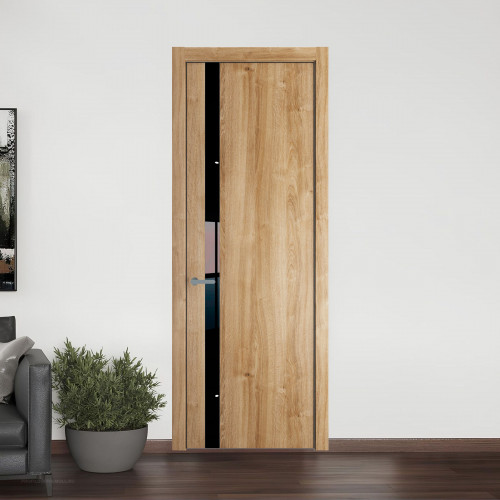 18 NE.O Дуб Карамель вставка Черный лак кромка Серебро ProfilDoors Orange