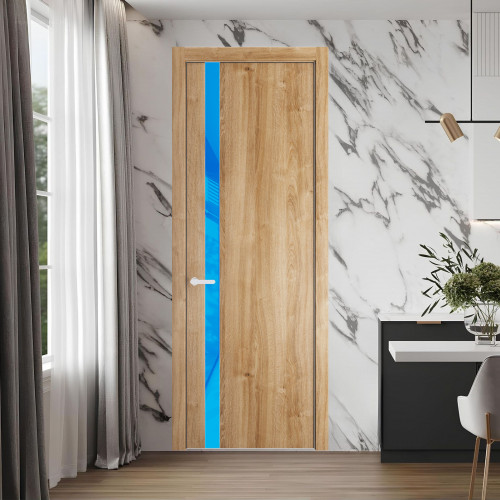 18 NE.O Дуб Карамель вставка Голубой лак кромка Вайт ProfilDoors Orange