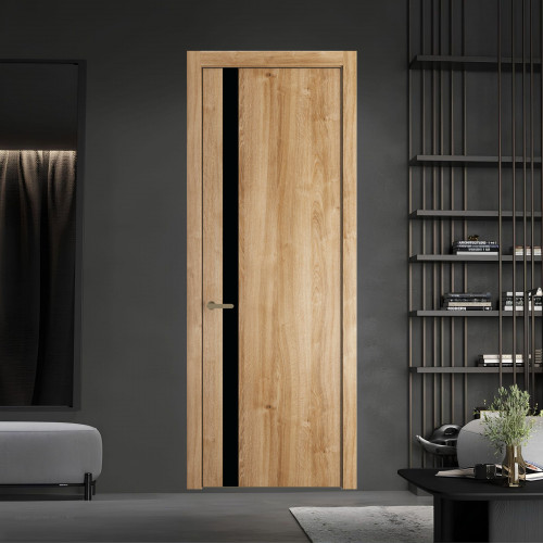 18 NE.O Дуб Карамель вставка Монохром черный кромка Шампань ProfilDoors Orange
