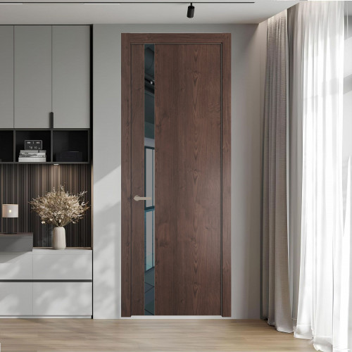 18 NE.O Дуб Тобакко вставка Зеркало серое кромка Никель ProfilDoors Orange