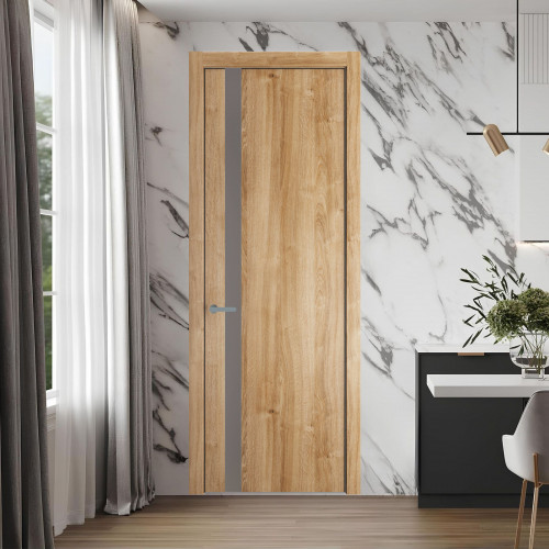 18 NE.O Дуб Карамель вставка Монохром холодный серый кромка Серебро ProfilDoors Orange