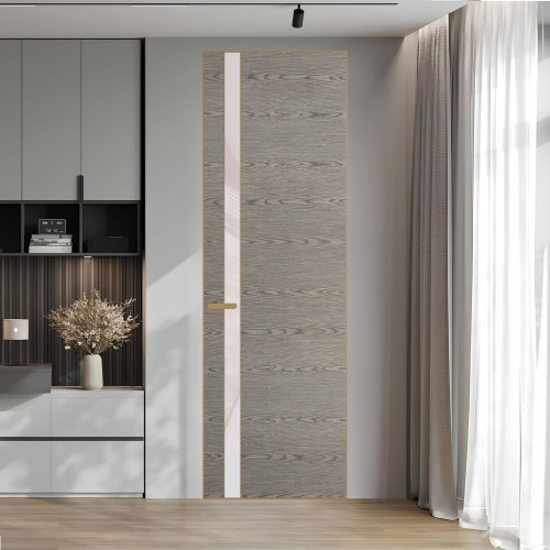 18 VE-H натуральный шпон Bianche Notti 08S профиль Золото вставка Светло-серый лак ProfilDoors Orange