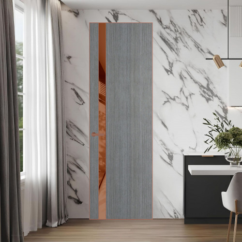18 VE-V натуральный шпон Bianche Notti 01Q профиль Медь вставка Коричневая нуга лак ProfilDoors Orange