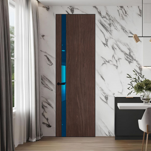 18 VE-V натуральный шпон Espresso 1386M профиль Черный матовый вставка Зеркало Blue ProfilDoors Orange