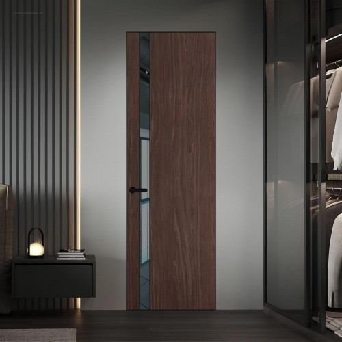 18 VE-V натуральный шпон Espresso 1386M профиль Черный матовый вставка Зеркало Grey ProfilDoors Orange