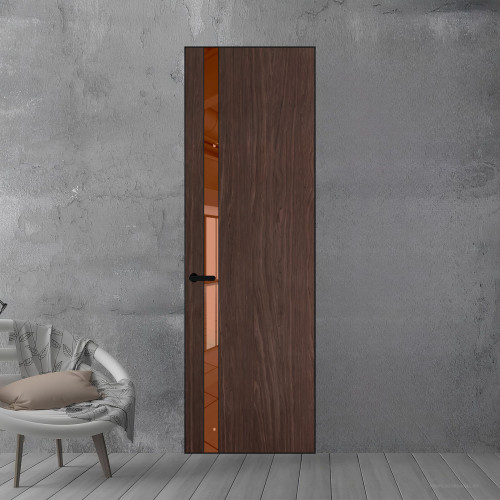 18 VE-V натуральный шпон Espresso 1386M профиль Черный муар вставка Зеркало Bronza ProfilDoors Orange