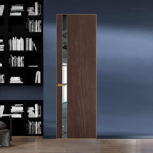 18 VE-V натуральный шпон Espresso 1386M профиль Золото вставка Зеркало ProfilDoors Orange