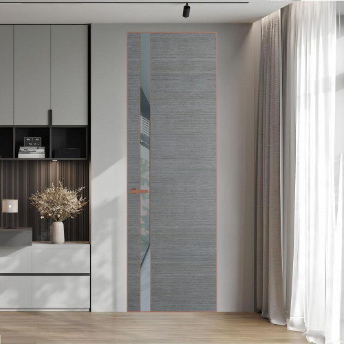 18 VE-H натуральный шпон Bianche Notti 01Q профиль Медь вставка Темно-серый лак ProfilDoors Orange