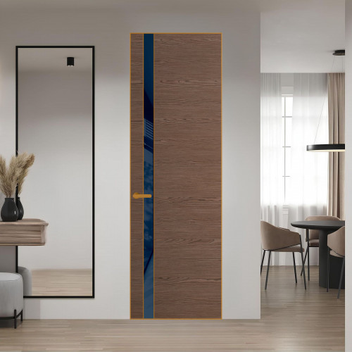 18 VE-H натуральный шпон Bianche Notti 822M профиль Бронза вставка Темно-синий лак ProfilDoors Orange
