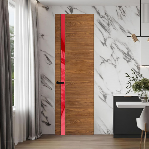 18 VE-H натуральный шпон Espresso 35M профиль Черный матовый вставка Красный лак ProfilDoors Orange