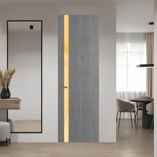 18 VE-V натуральный шпон Bianche Notti 01Q профиль Медь вставка Кремовый лак ProfilDoors Orange
