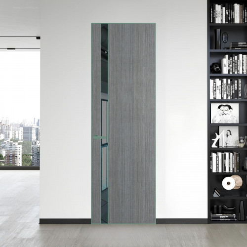 18 VE-V натуральный шпон Bianche Notti 01Q профиль Зеленый воск вставка Зеркало Grey ProfilDoors Orange