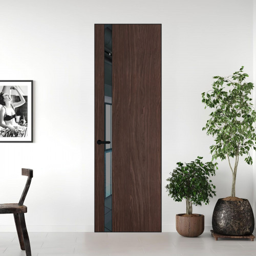 18 VE-V натуральный шпон Espresso 1386M профиль Черный муар вставка Зеркало Grey ProfilDoors Orange