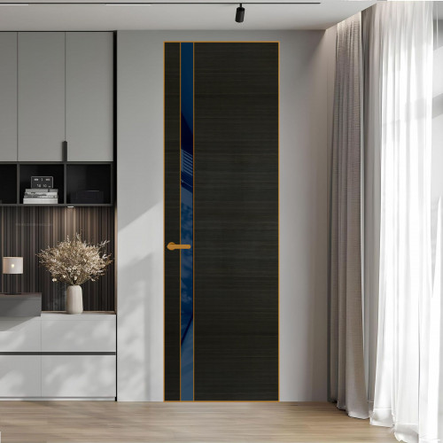 18 VE-H натуральный шпон Bianche Notti 069S профиль Бронза вставка Темно-синий лак ProfilDoors Orange