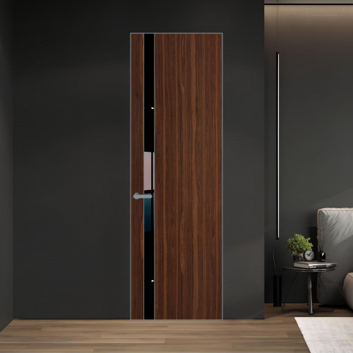 18 VE-V натуральный шпон Albero 1294M профиль Серебро вставка Черный лак ProfilDoors Orange