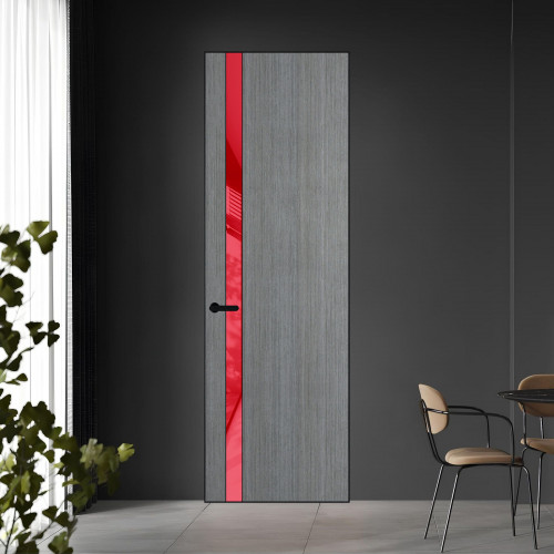 18 VE-V натуральный шпон Bianche Notti 01Q профиль Черный муар вставка Красный лак ProfilDoors Orange