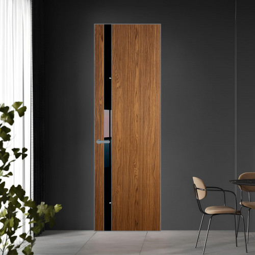 18 VE-V натуральный шпон Espresso 35M профиль Серебро вставка Черный лак ProfilDoors Orange