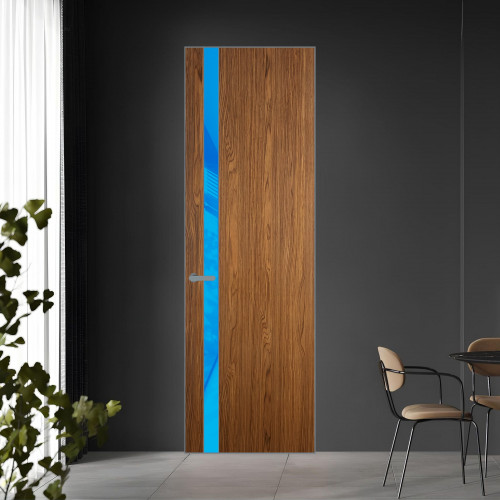 18 VE-V натуральный шпон Espresso 35M профиль Серебро вставка Голубой лак ProfilDoors Orange