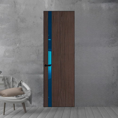 18 VE-V натуральный шпон Espresso 360M профиль Черный матовый вставка Зеркало Blue ProfilDoors Orange