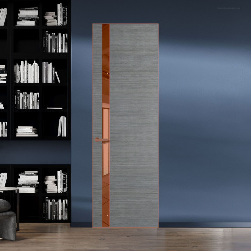18 VE-H натуральный шпон Bianche Notti 01Q профиль Медь вставка Зеркало Bronza ProfilDoors Orange
