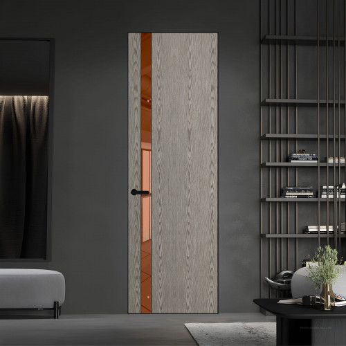 18 VE-V натуральный шпон Bianche Notti 08S профиль Черный муар вставка Зеркало Bronza ProfilDoors Orange