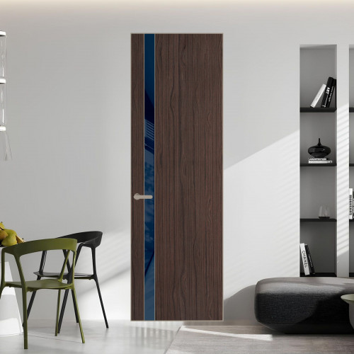 18 VE-V натуральный шпон Espresso 360M профиль Никель матовый вставка Темно-синий лак ProfilDoors Orange