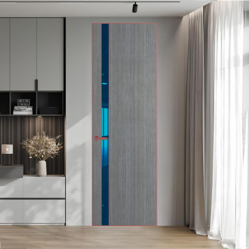 18 VE-V натуральный шпон Bianche Notti 01Q профиль Красный антрацит вставка Зеркало Blue ProfilDoors Orange