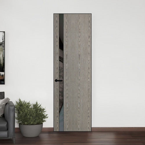 18 VE-V натуральный шпон Bianche Notti 08S профиль Черный муар вставка Графит лак ProfilDoors Orange