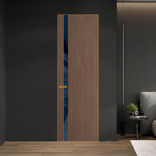 18 VE-V натуральный шпон Bianche Notti 822M профиль Бронза вставка Темно-синий лак ProfilDoors Orange