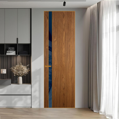 18 VE-V натуральный шпон Espresso 35M профиль Бронза вставка Темно-синий лак ProfilDoors Orange