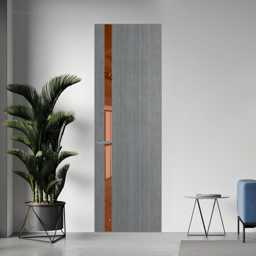 18 VE-V натуральный шпон Bianche Notti 01Q профиль Серебро вставка Зеркало Bronza ProfilDoors Orange