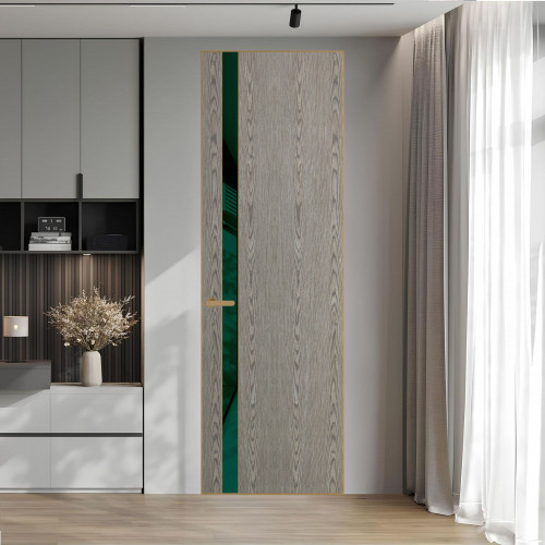 18 VE-V натуральный шпон Bianche Notti 08S профиль Золото вставка Темно-зеленый лак ProfilDoors Orange
