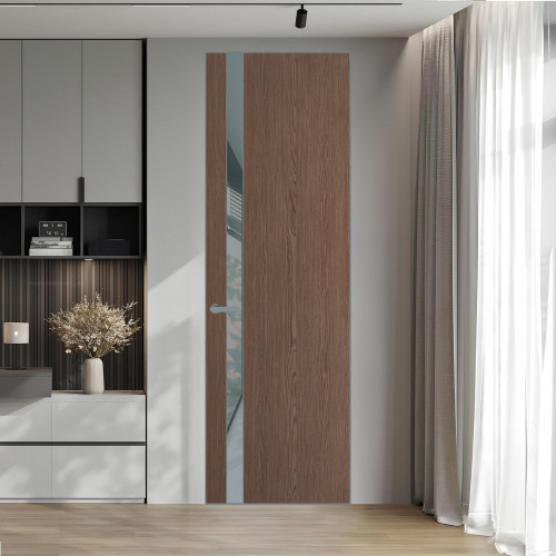 18 VE-V натуральный шпон Bianche Notti 822M профиль Серебро вставка Темно-серый лак ProfilDoors Orange