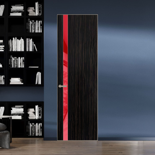 18 VE-V натуральный шпон Espresso 1042S профиль Никель матовый вставка Красный лак ProfilDoors Orange